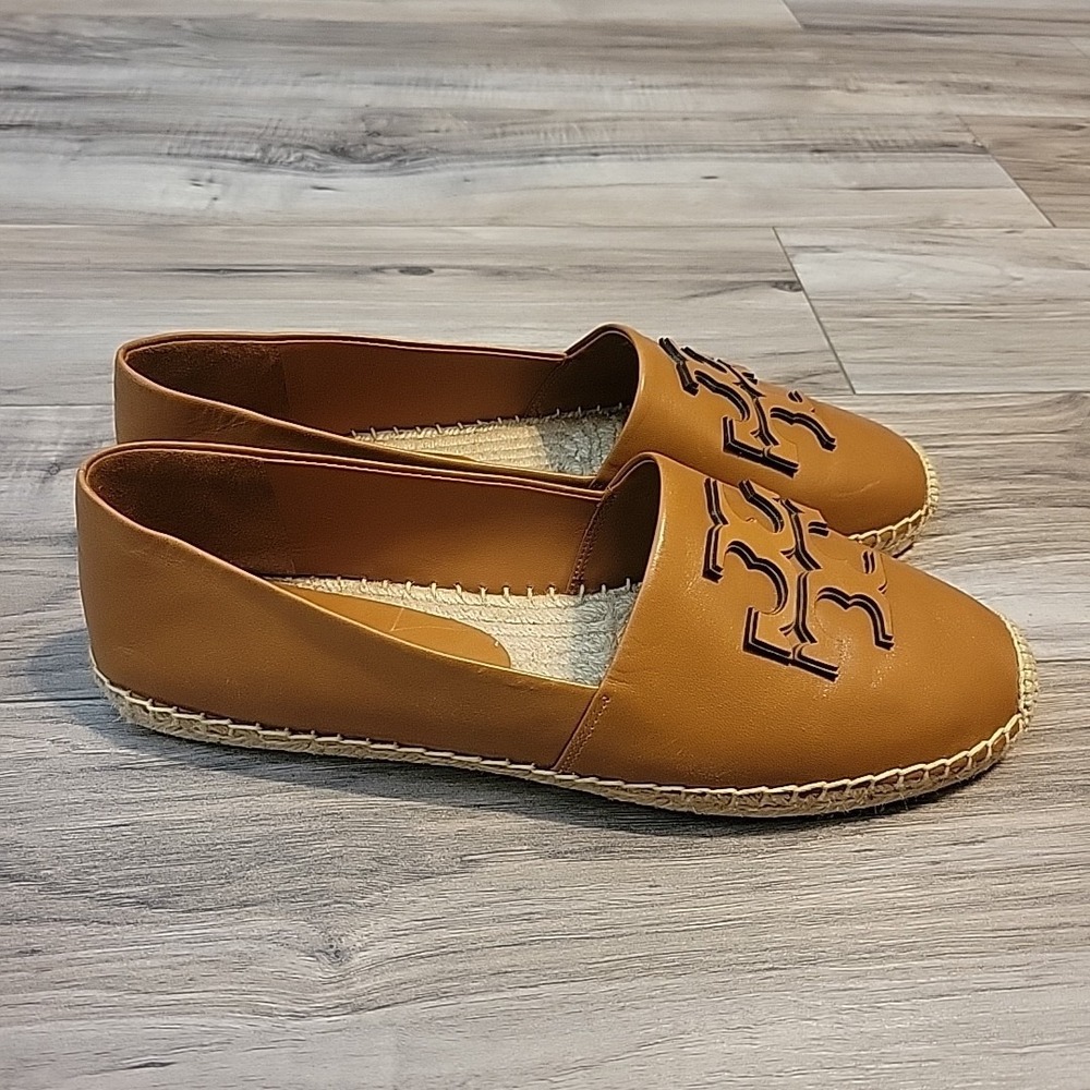 Tory Burch Ines Espadrilles Leather Platform Womens 12 Tan Double T Slip On - Picture 3 of 10